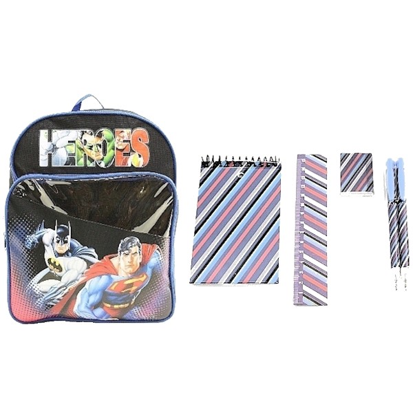  Justice League America Heroes Superman & Batman Backpack W/ Stationary Set 