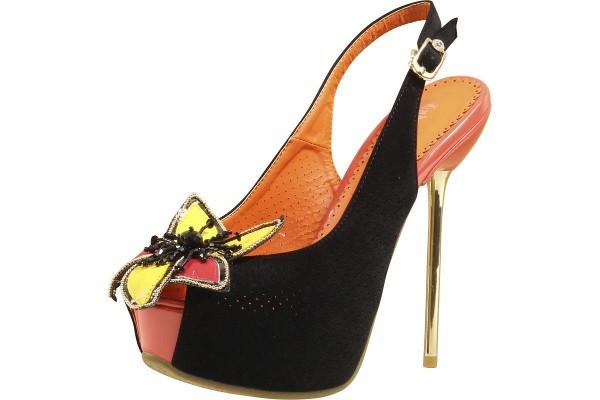  Lady Couture Women's Fashion Shoes Black Multi Coral Peep Toe Heels 