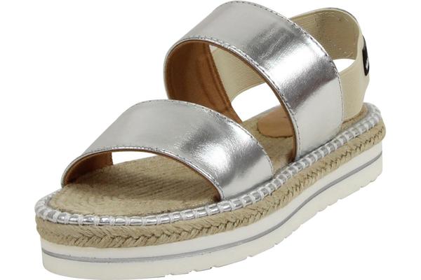  Love Moschino Women's Metallic Silver Slip-On Espadrilles Sandals Shoes 