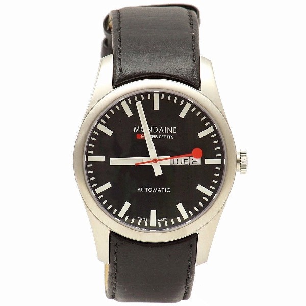  Mondaine Automatic A132.30345.14SBB Black Leather Analog Watch 