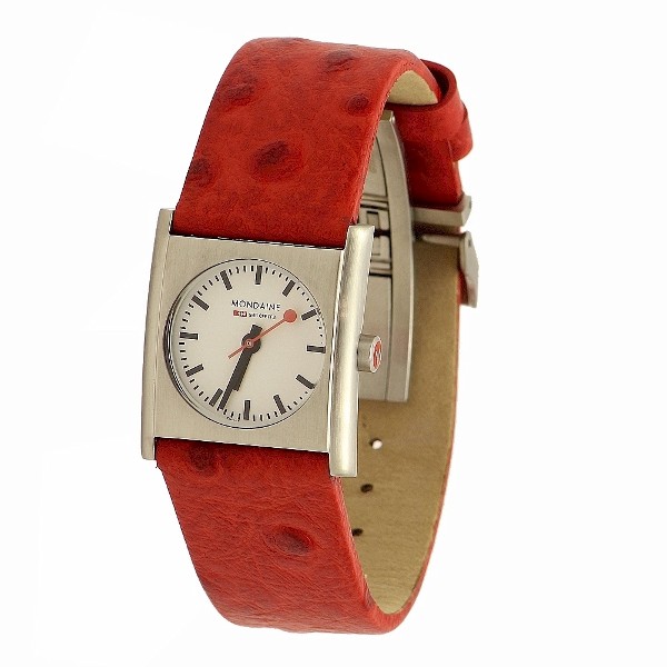 Mondaine Women's Evo Cube A658.30320.26SBC Red Ostrich Leather Analog Watch 
