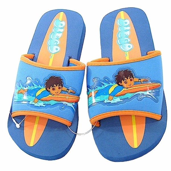  Nick Jr's Go Diego Go! Boy's Surfing Blue/Orange Slides Sandals Shoes Sz: 2/3 