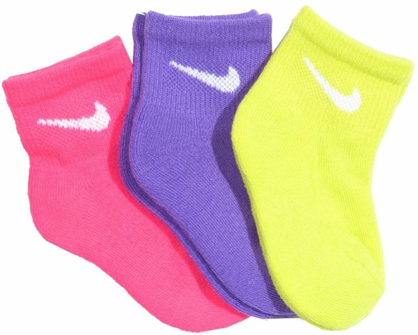  Nike Little Girl's 3-Pair Quarter Length Performance Bright Assorted Socks 