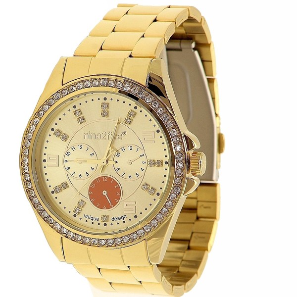  Nine2Five Women's Majestic AMJC08GLBL Gold/White/Crystal Accent Analog Watch 