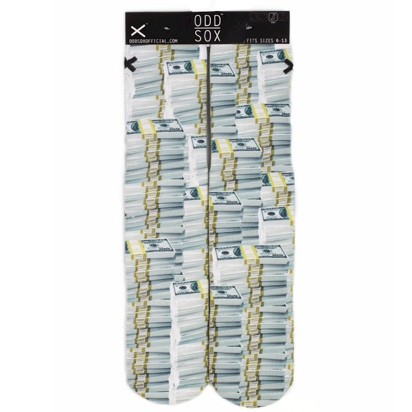  Odd Sox Money Stacks White/Green/Gold Crew Socks Sz: 6-13 