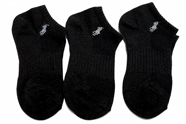  Polo Ralph Lauren Toddler/Little Boy's Black 3-Pack Tech Ped Ankle Socks 