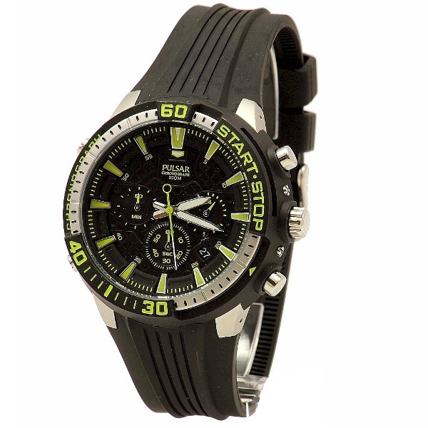  Pulsar Men's On The Go PT3503 Black Analog Chronograph Watch 