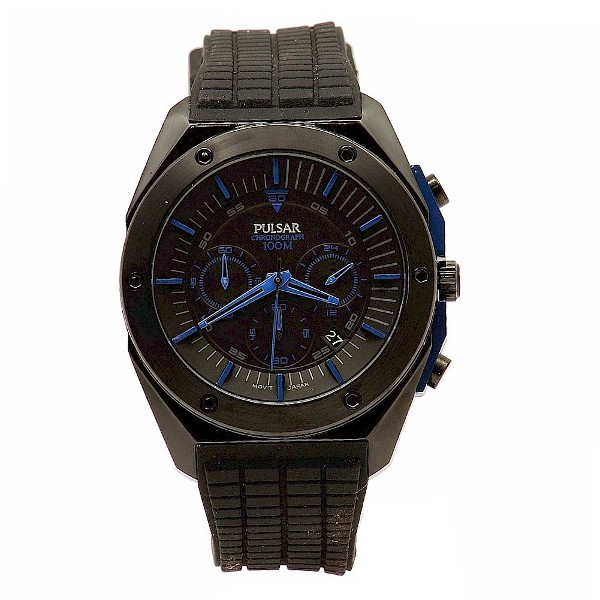  Pulsar Men's On The Go PT3519 Black Analog Chronograph Watch 