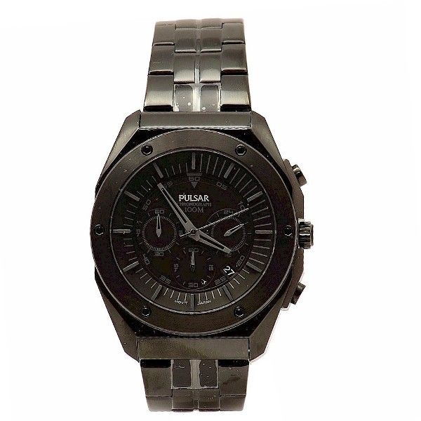  Pulsar Men's On The Go PT3521 Black Ion Analog Chronograph Watch 