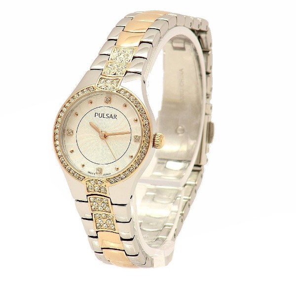  Pulsar Women's Night Out PH8058 Swarovski Crystal Silver/Gold Watch 