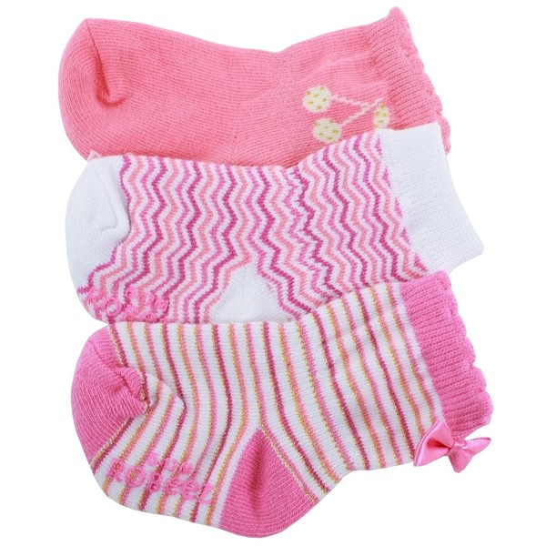  Robeez Infant Girl's 3-Pairs Cherry Baby Medium Pink Non-Skid Socks 