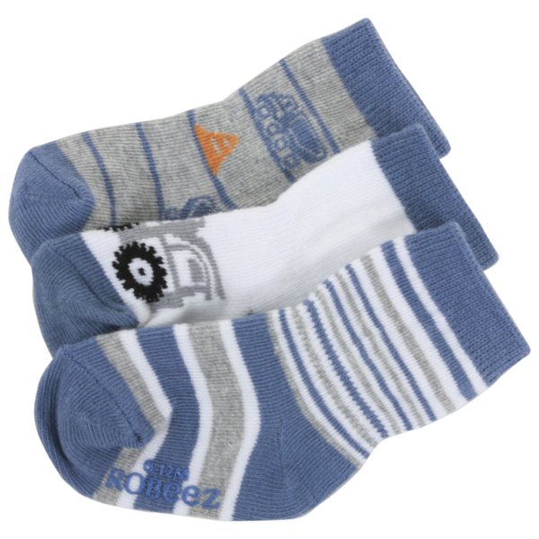  Robeez Mini Infant Boy's 3-Pairs Dumptruck Grey Skid-Proof Socks 