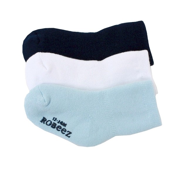  Robeez Mini Infant Boy's 3-Pairs Light Blue Terry Bootie Skid-Proof Socks 