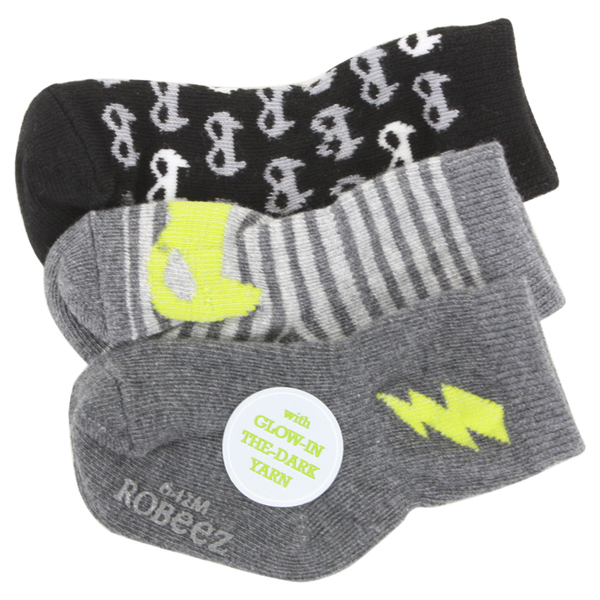 Robeez Mini Infant Boy's 3-Pairs Masked Hero Grey Skid-Proof Socks 