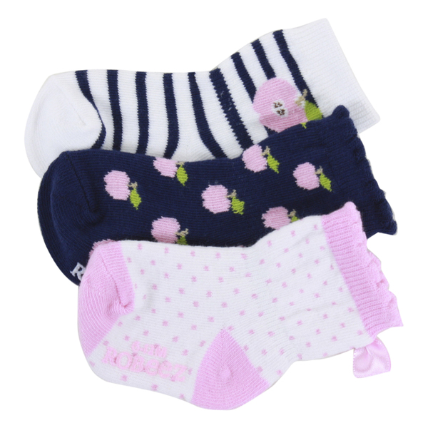  Robeez Mini Infant Girl's 3-Pairs Apple Pickin' Navy Skid-Proof Socks 