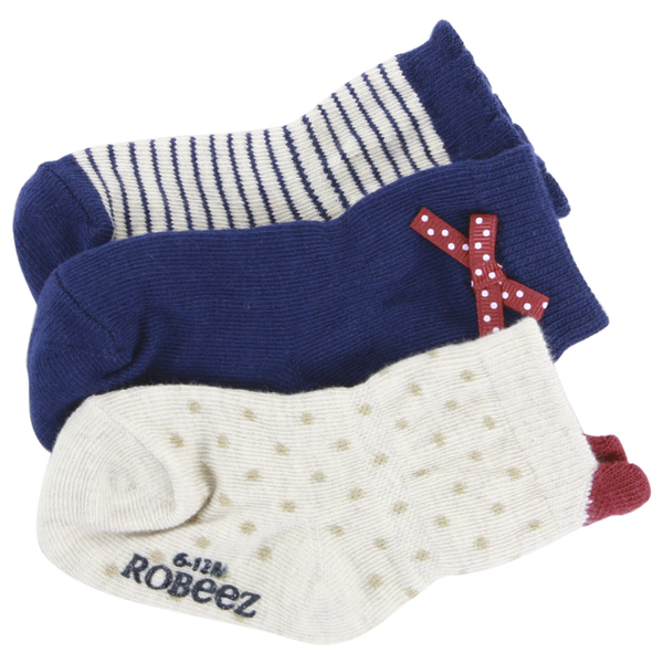  Robeez Mini Infant Girl's 3-Pairs Autumn Love Navy Skid-Proof Socks 