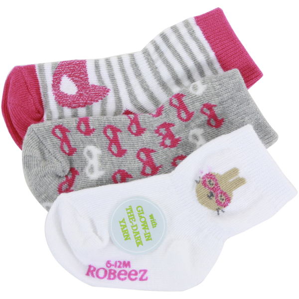  Robeez Mini Infant Girl's 3-Pairs Masked Hero Fuchsia Skid-Proof Socks 