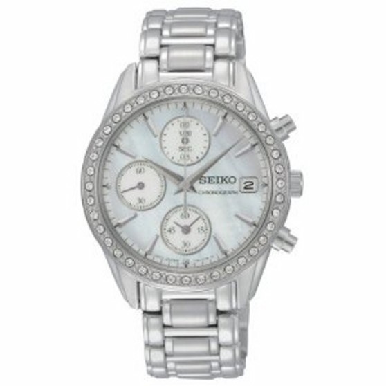 Seiko Chronograph Mother Of Pearl Stainless Steel Ladies Watch SNDY21 |  