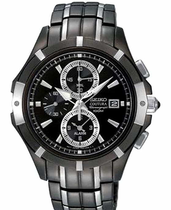  Seiko Chronograph Stainless Steel Black/Silver Men's Watch SNAE57 