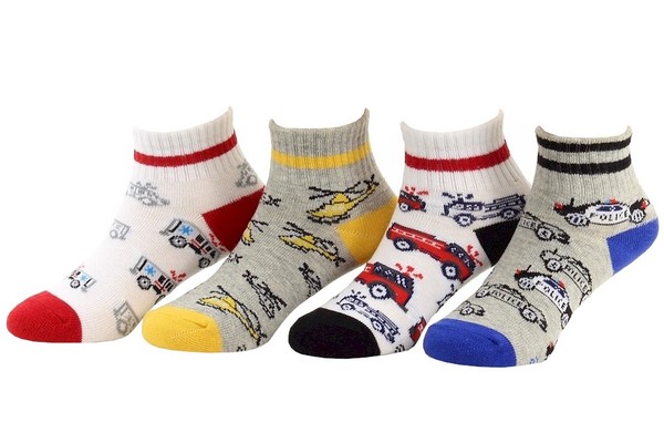  Stride Rite Toddler/Little/Big Boy's 4-Pairs Emergency Vehicles Grey Socks 