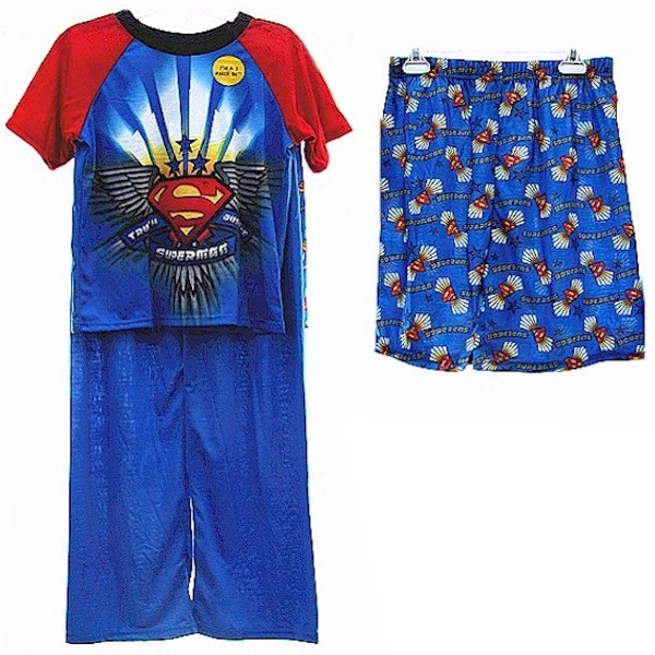  Superman Boys Blue 3-Piece Short Sleeve Pajama Sleepwear Set 