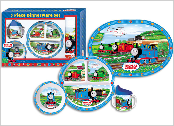  Thomas And Friends 5 Piece Dinnerware Set With Plate, Bowl, Cup And Placemat 