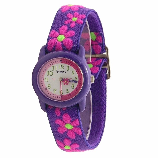  Timex Girl's T890229J Purple Flowers Elastic Analog Watch 