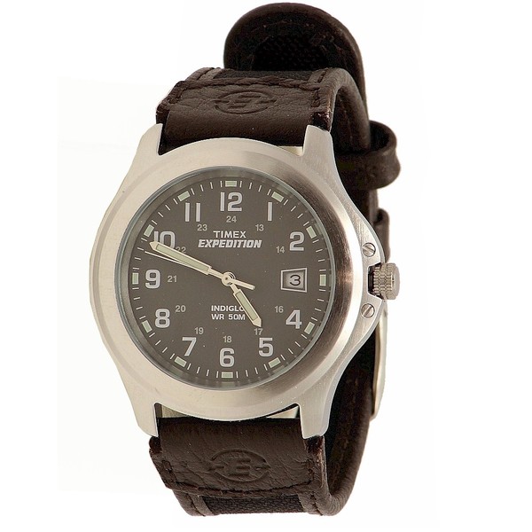  Timex Men's Expedition Metal Field T400919J Silver/Brown Analog Watch 