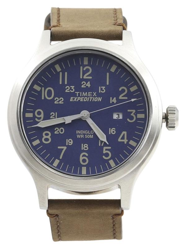  Timex Men's TW4B06400 Expedition Scout 43 Blue/Silver/Brown Analog Watch 