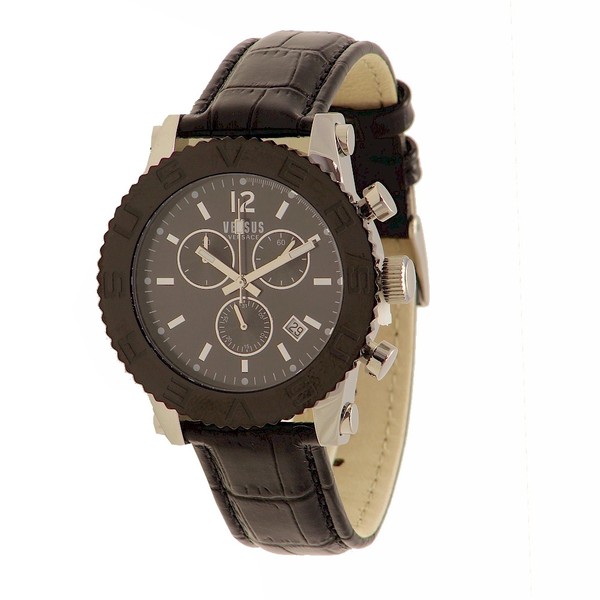  Versus By Versace Madison SOH070015 Black/Silver Genuine Leather Analog Watch 