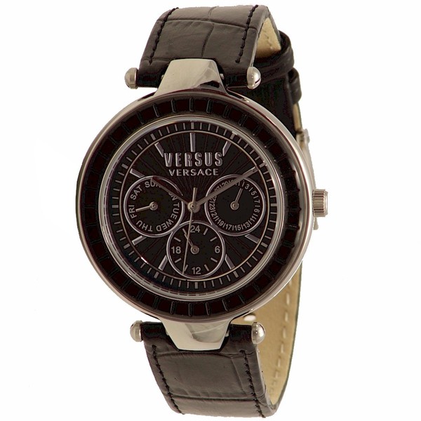  Versus By Versace Sertie Multi SOS020015 Black Genuine Leather Analog Watch 