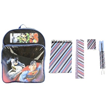 Justice League America Heroes Superman & Batman Backpack W/ Stationary Set