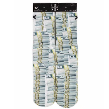 Odd Sox Money Stacks White/Green/Gold Crew Socks Sz: 6-13