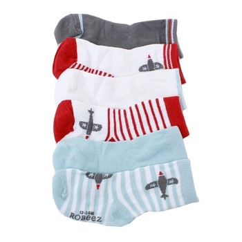 Robeez Mini Infant Boy's 6-Pairs Aviator Games Red Skid-Proof Socks