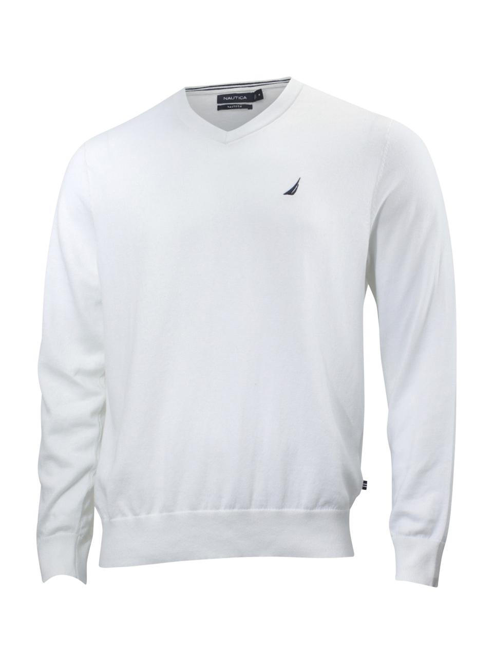 Nautica Mens Long Sleeve Solid Classic V-Neck Sweater 