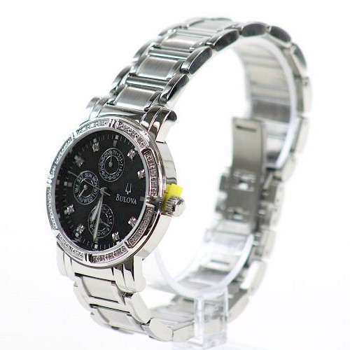  BULOVA 96E04 MEN'S SILVER-TONE 32 DIAMONDS WATCH 