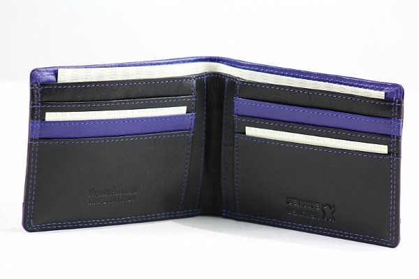  Giorgio Armani Men's Black/Blue Leather Bi-Fold Wallet 