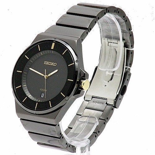 Seiko Men's SGEG19 Black Ion-Plated Analog Watch 