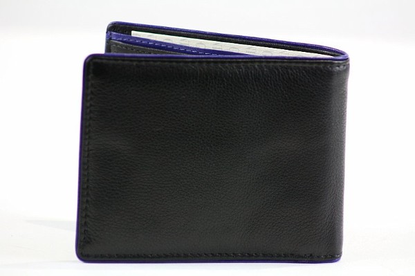  Giorgio Armani Men's Black/Blue Saffiano Leather Bi-Fold Wallet 