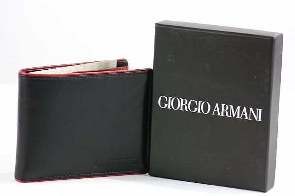  Giorgio Armani Men's 013 Black Leather Bi-Fold Wallet 