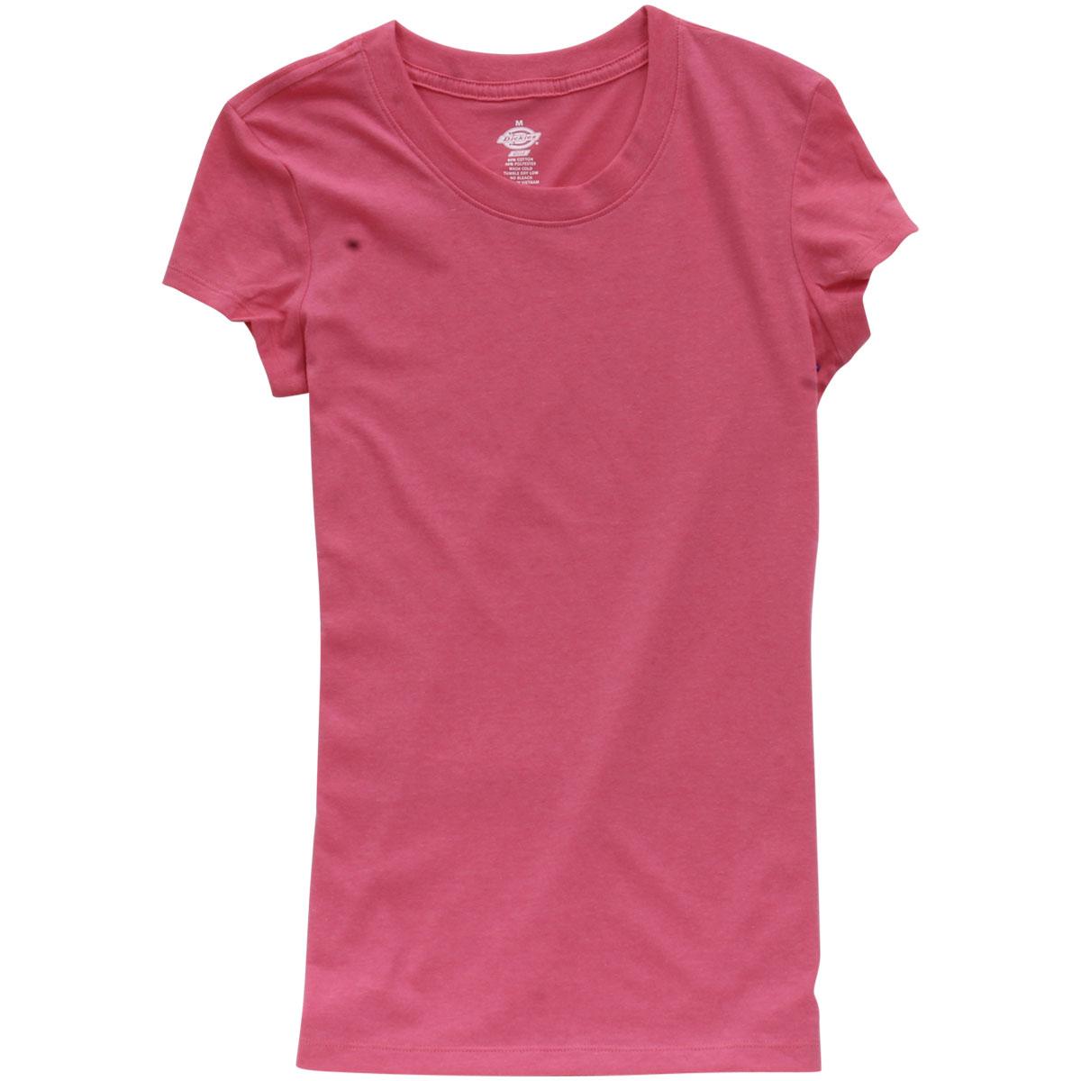 Dickies Girl Junior's Slim Fit Short Sleeve Crew Neck T Shirt - Lipstick Pink - Medium