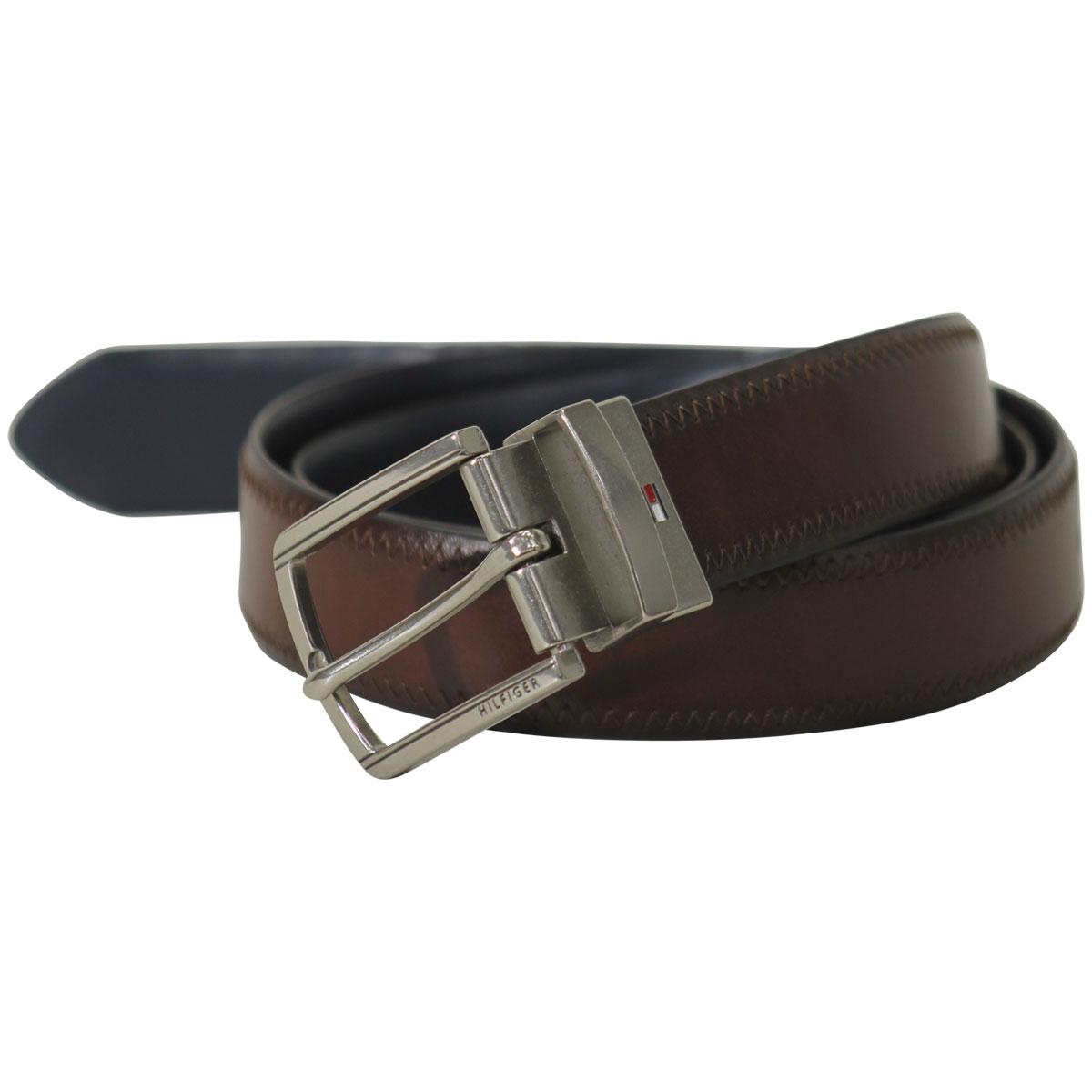 Tommy Hilfiger Men's Stitched Reversible Belt - Brown/Blue - 44