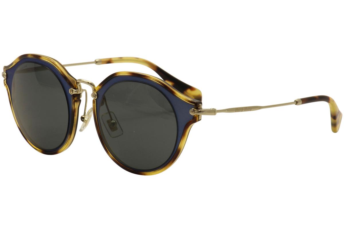 Miu Miu Women's SMU51S SMU/51S Fashion Sunglasses - Tortoise Matte Azure Gold/Grey   VA7 1A1 - Lens 49 Bridge 23 Temple 140mm