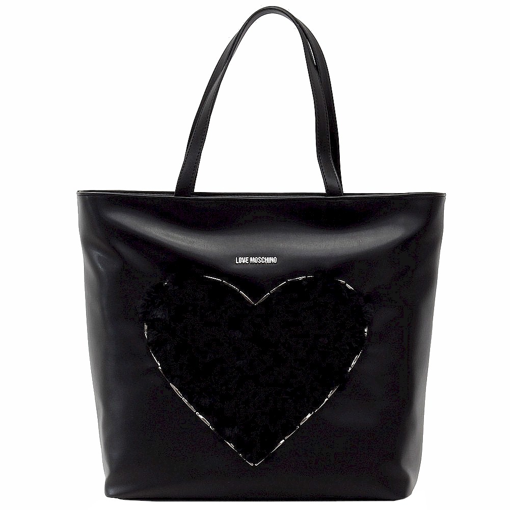 Love Moschino Women's Fur Heart Tote Carryall Handbag - Black - 13.3H x 13.3L x 4.7D -  JC4307PP02KQ0