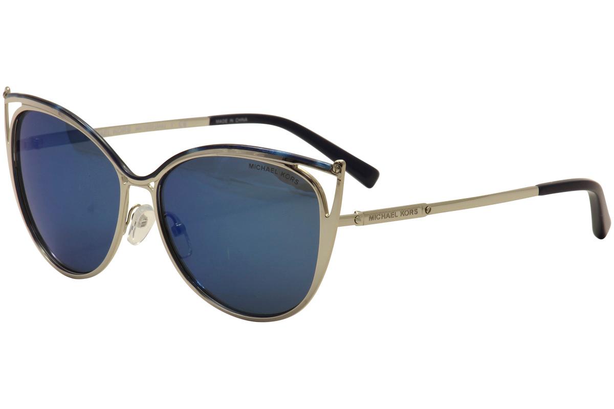 Michael Kors Women's Ina MK1020 MK/1020 Fashion Cat Eye Sunglasses - Navy Silver/Navy Mirror   116755 - Lens 56 Bridge 14 Temple 135mm