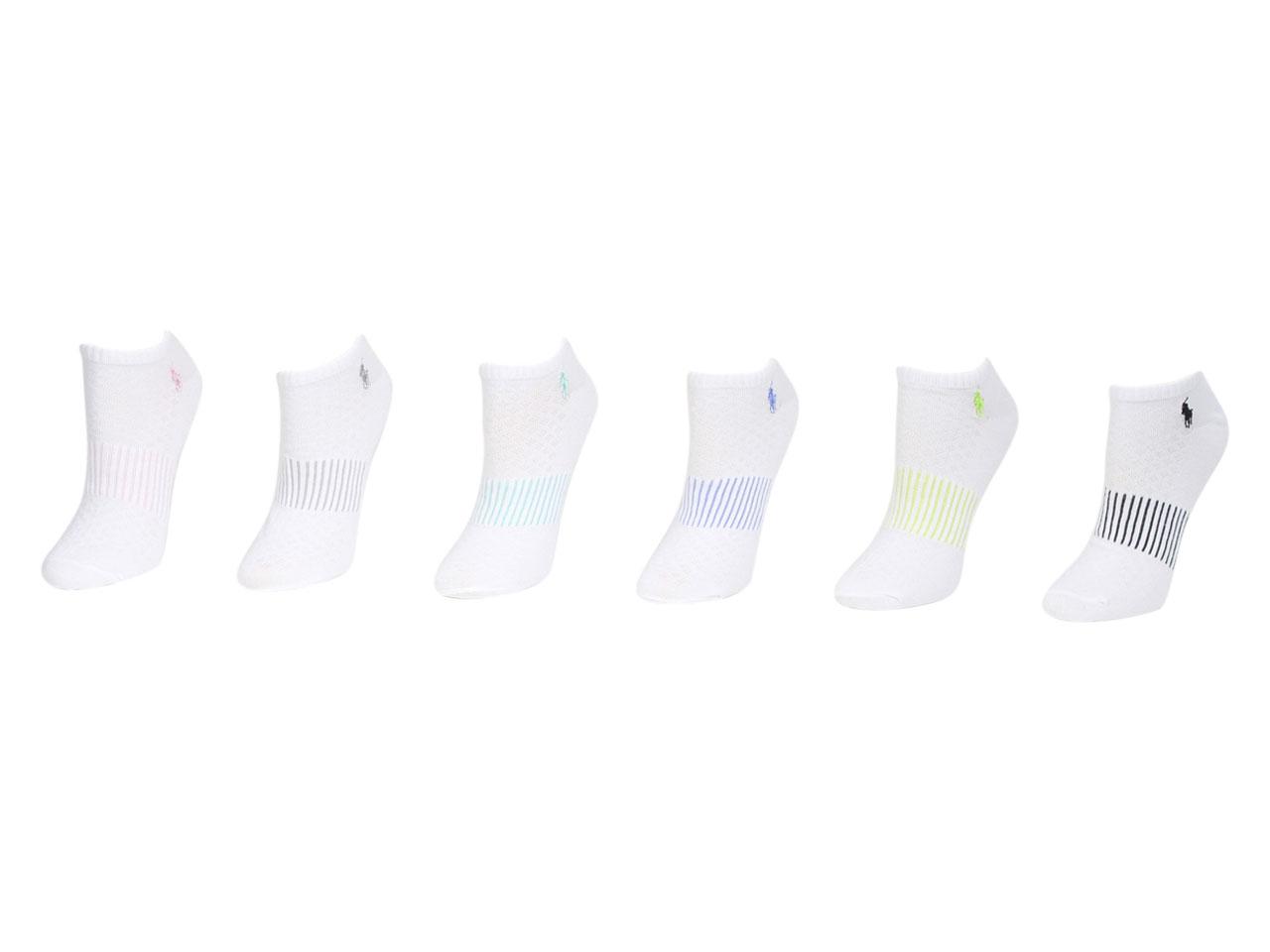 Polo Ralph Lauren Women's 6 Pairs Arch Support Stripe Ankle Socks - White - 9 11 Fits 4 10.5