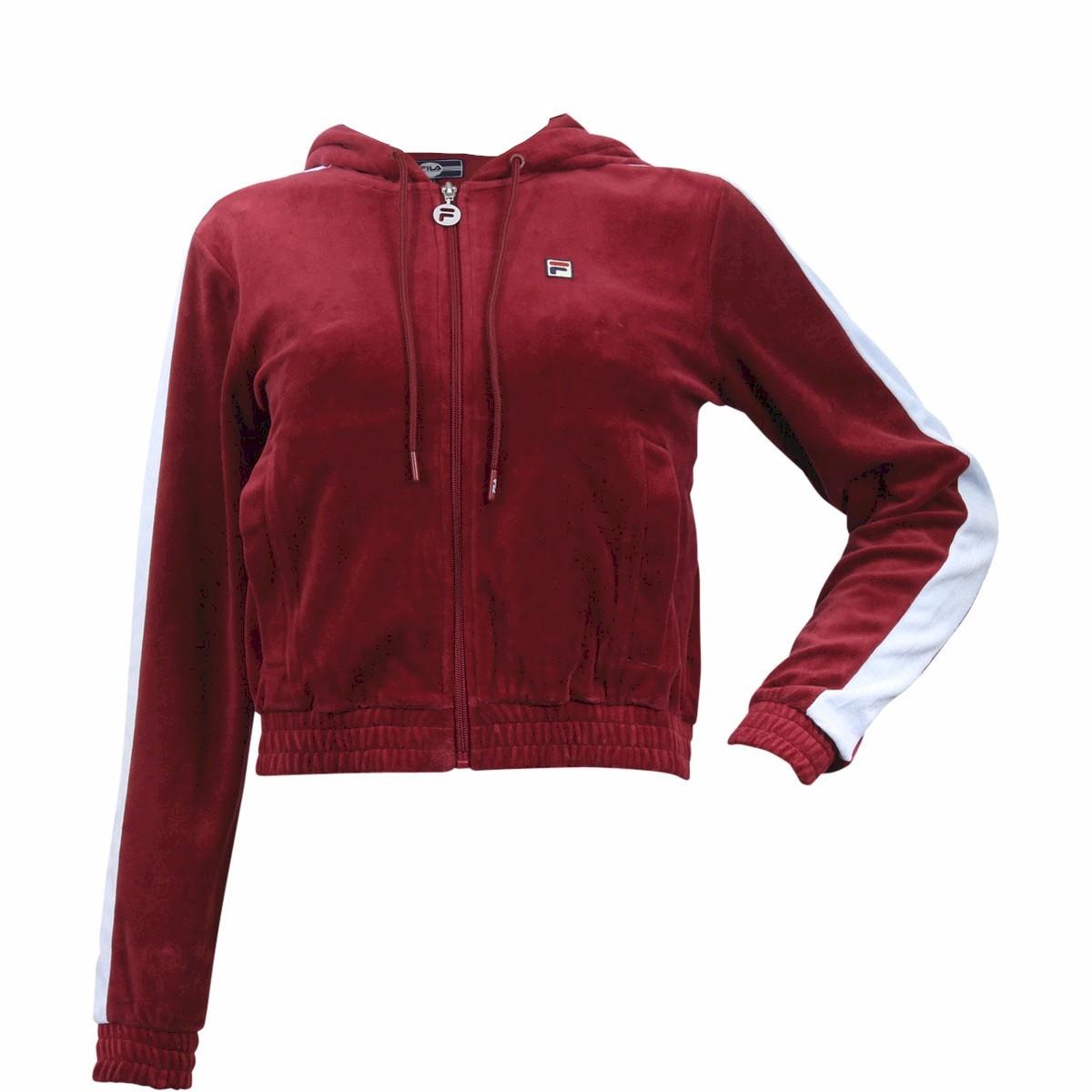 Fila Women's Carly Long Sleeve Hooded Velour Jacket - Rio Red/Skyway - X Small