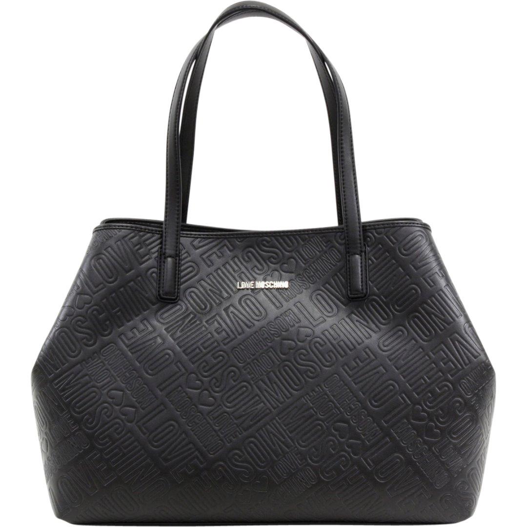 Love Moschino Women's Logo Embossed Satchel Handbag - Black - 11H x 15L x 5D in