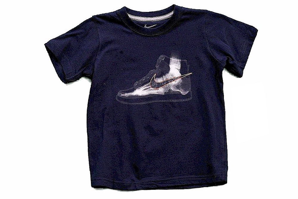 Nike Boy's Sneaker X Ray & Swoosh Logo Short Sleeve T Shirt - Blue - 7