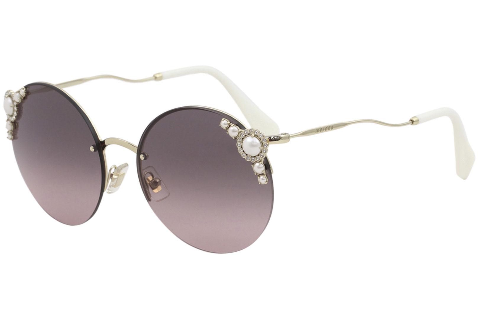 Miu Miu Women's SMU52T SMU/52T Fashion Round Sunglasses - Pale Gold Gemstones/Grey Pink Gradient   VW7/16 - Lens 60 Bridge 18 B 57 ED 60.1 Temple 145mm